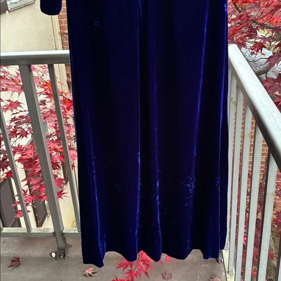 Vintage 70’s Milkmaid Velvet Goth Blue Peasant Gunne Sax 80’s Maxi Dress Gown M - Picture 7 of 17